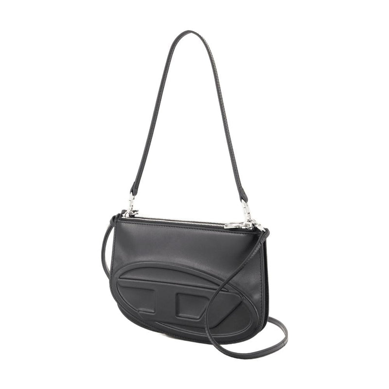 Diesel Curved Calfskin Shoulder Bag — Black