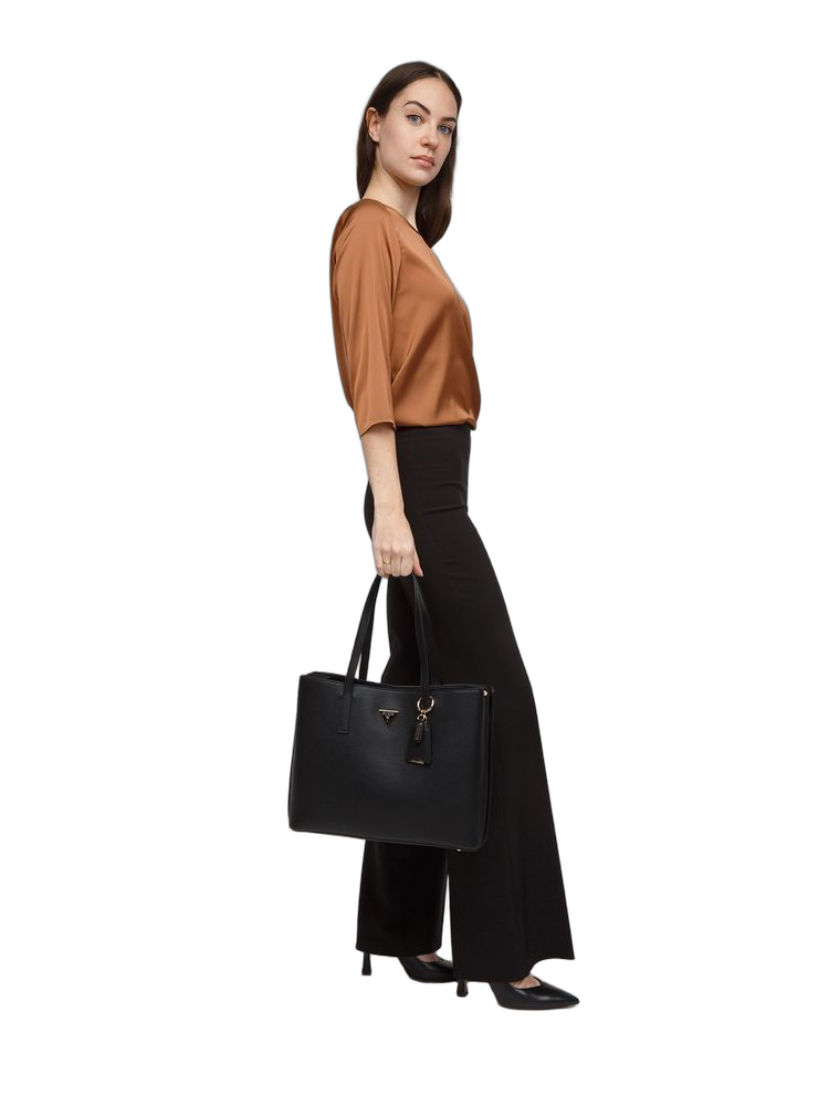 Guess Structured Polyurethane Tote Bag — Black