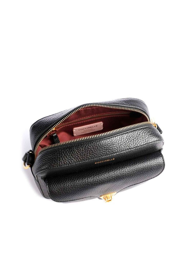 Coccinelle Grained Leather Shoulder Bag — Black Cowhide