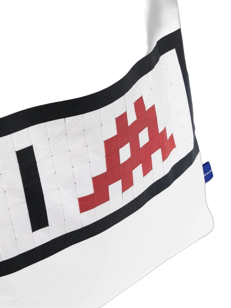 Comme Des Garçons Space Invaders Logo Appliqué Tote Bag — White Cotton