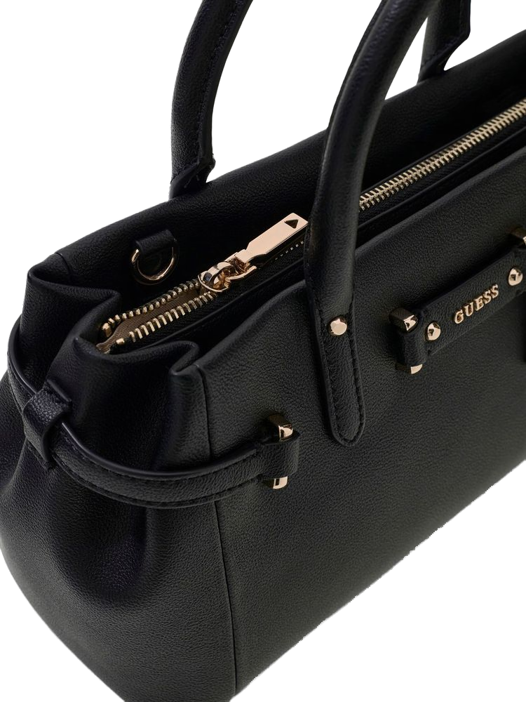 Guess Pleated Polyurethane Satchel Shoulder Bag — Black