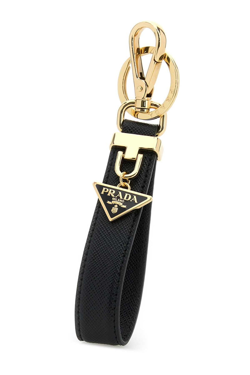 Prada Saffiano Leather With Gold-Tone Hardware Key Case — Black Acciaio-vitello Keychains