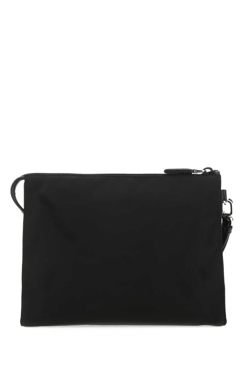 Prada Re-Nylon And Calfskin Clutch — Black Poliammidericiclata-vitello
