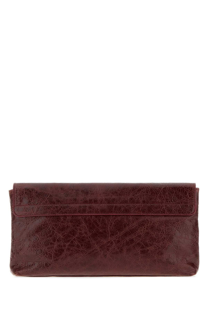 Balenciaga Crackled Leather Clutch — Merlot