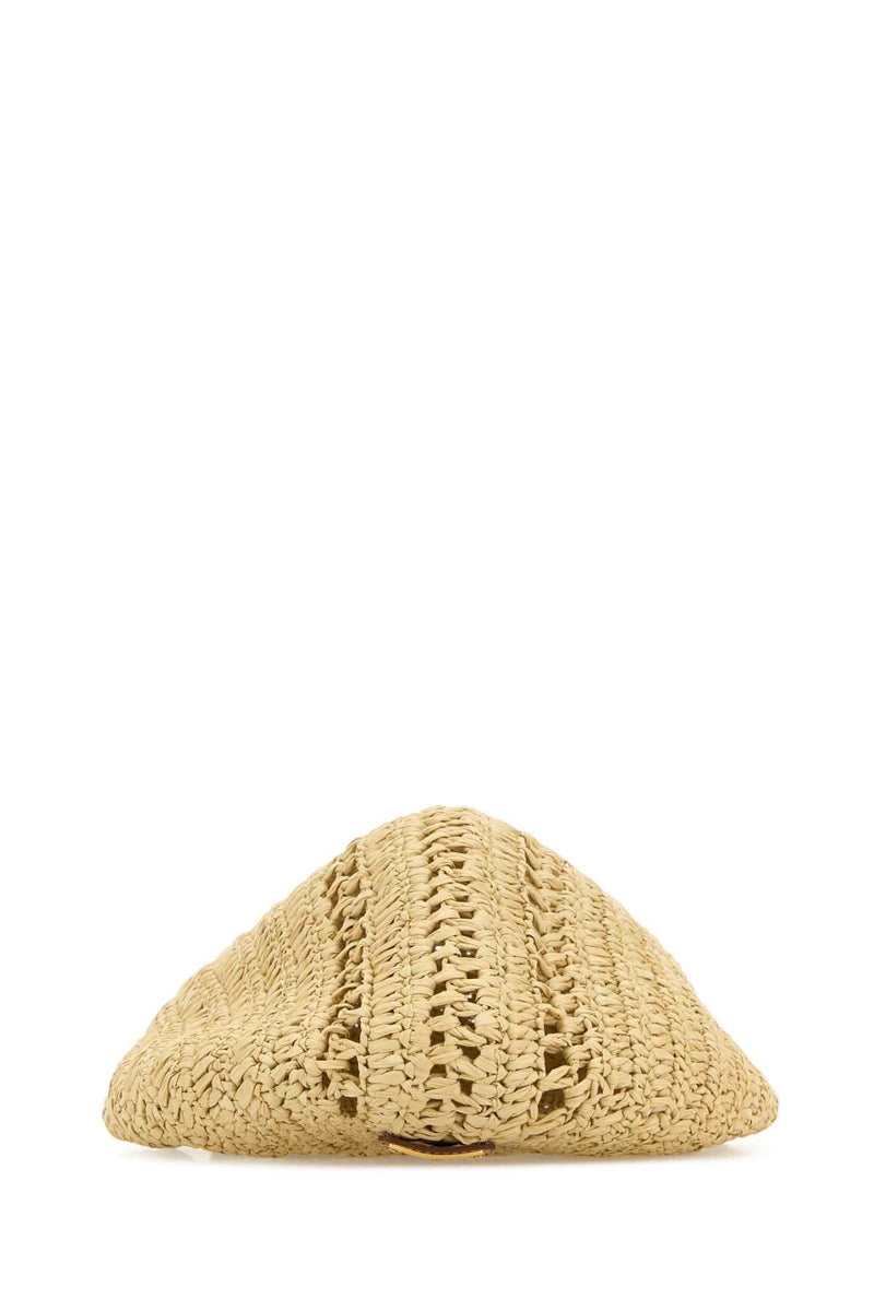Prada Raffia Bucket Hat — Beige Exterior