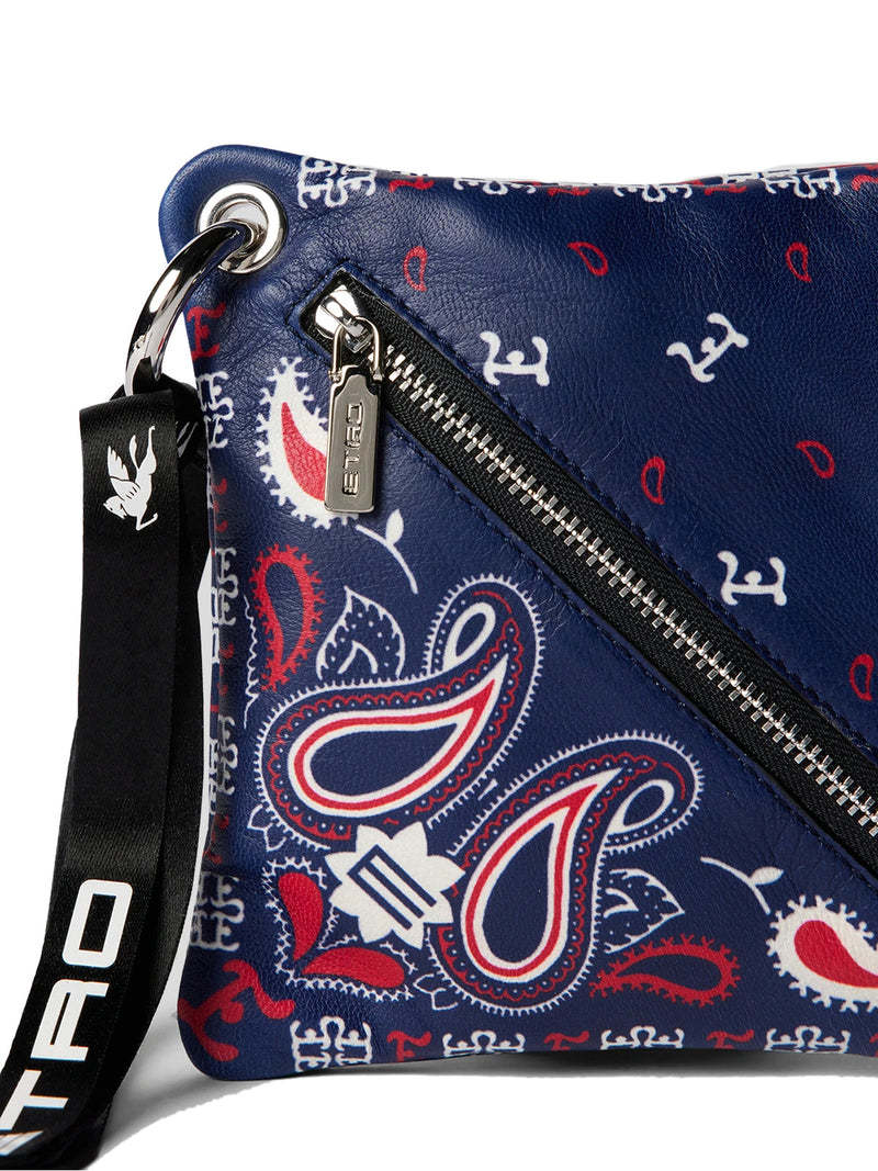 Etro Paisley Print Logo Wallet — Navy Leather