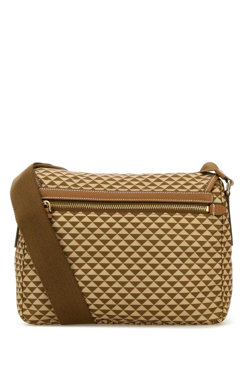 Prada Geometric-Patterned Re-Nylon Crossbody Bag — Caramel Poliammidericiclata-vitello