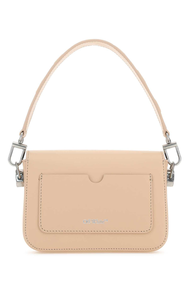 Off-White Binder Clasp Leather Shoulder Bag — Beige