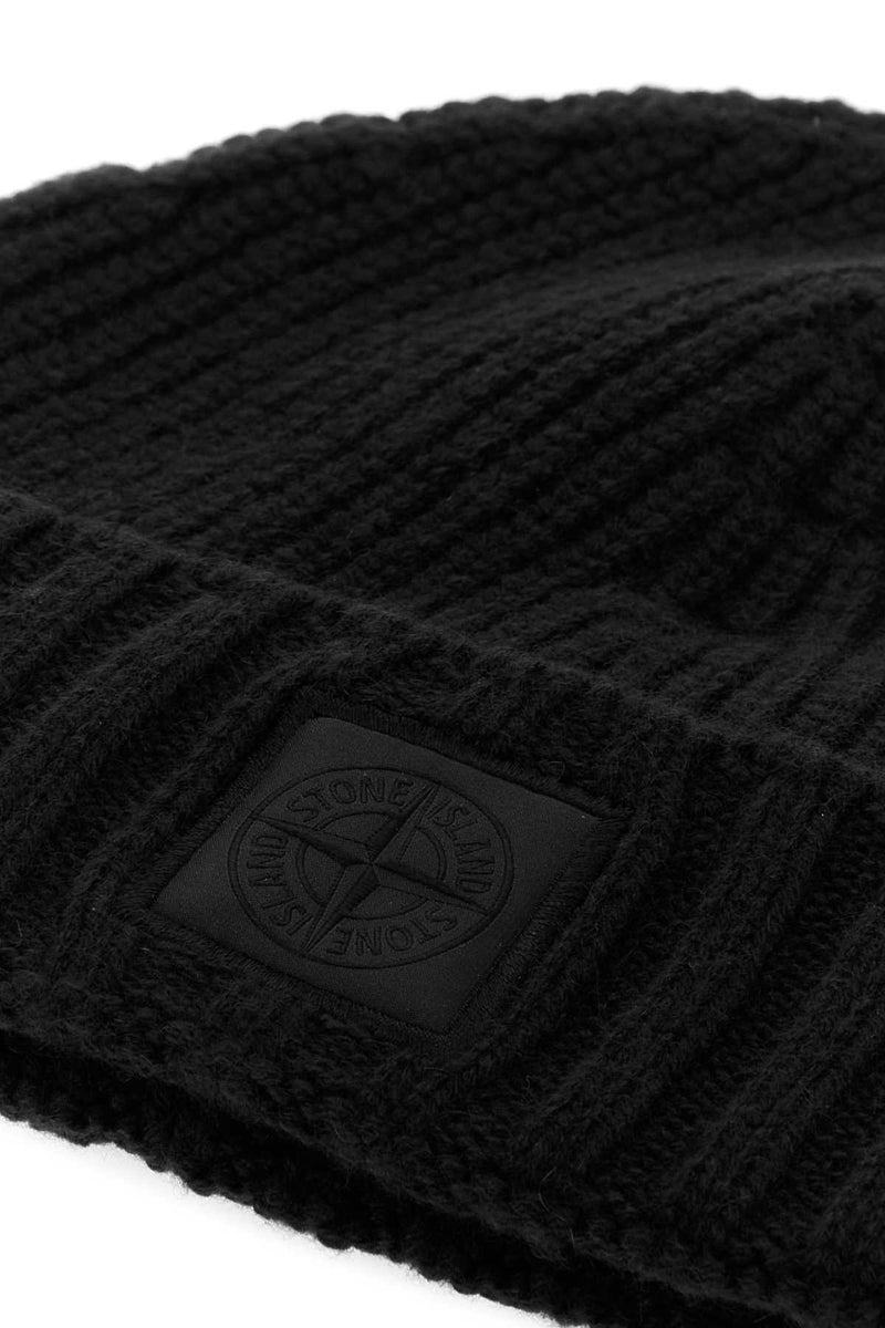 Stone Island L2s15n100006s01ff Cashmere Ribbed Beanie — Black Exterior: Beanies