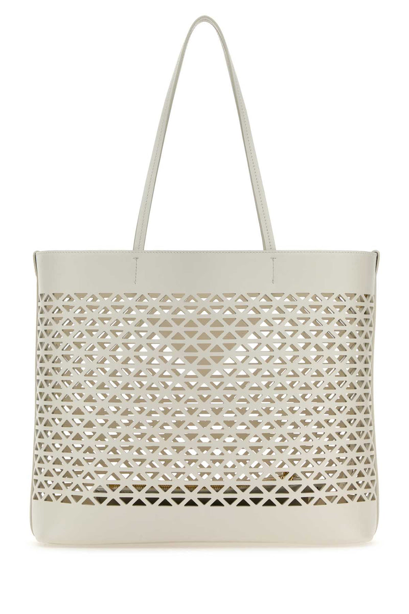 Prada Perforated Leather Tote Bag — White Exterior