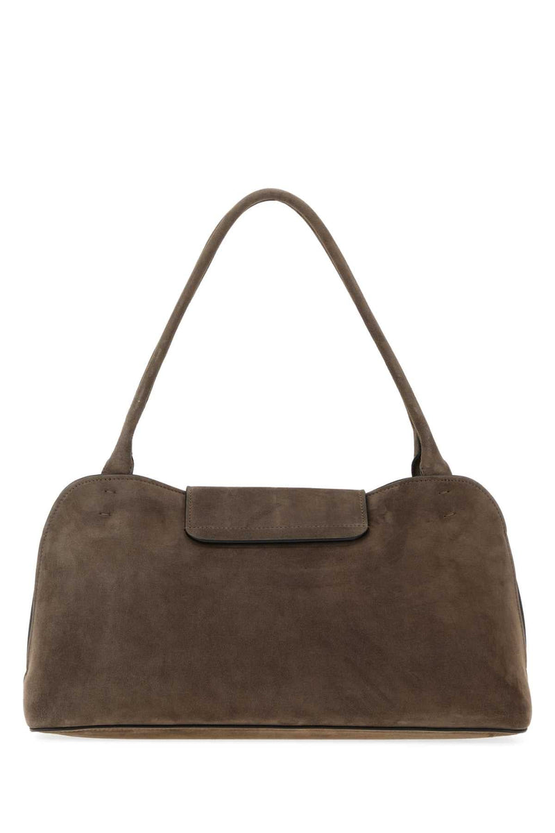 Versace Suede With Gold-Tone Closure Shoulder Bag — Brown