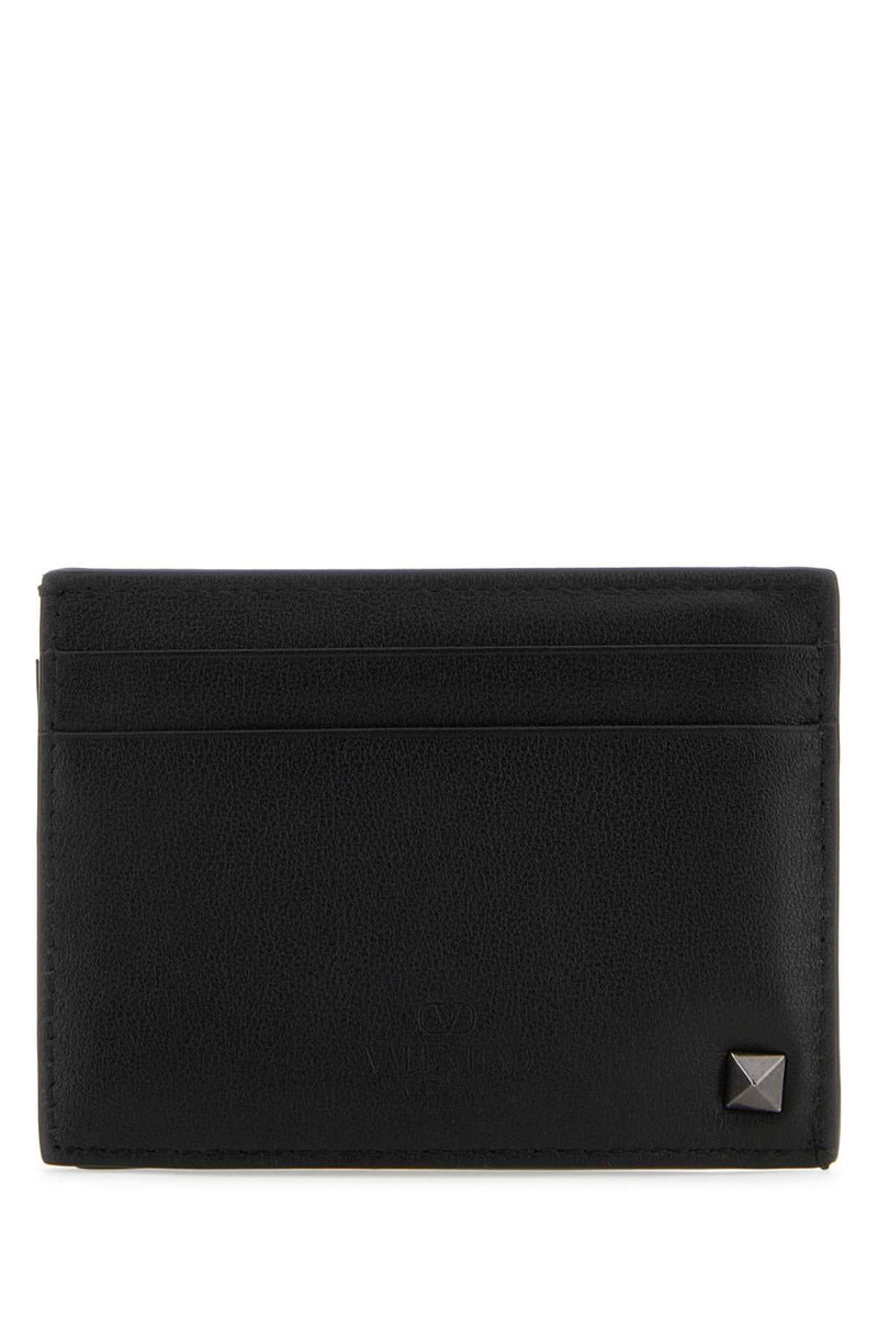 Valentino Garavani Studded Leather Card Case — Black Wallet