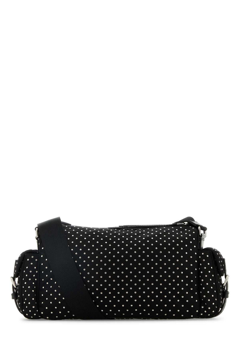Prada Studded Nylon Shoulder Bag — Black