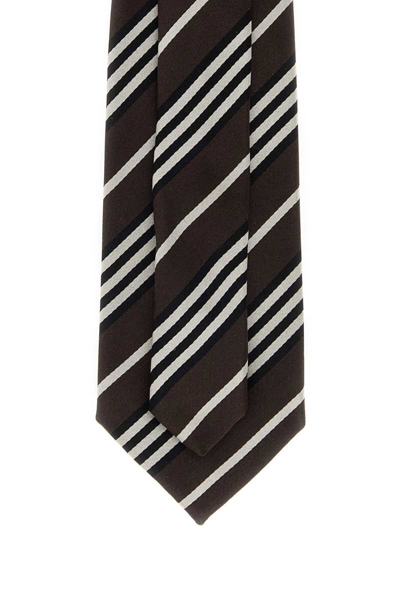 Saint Laurent Striped Silk Necktie — Brown Exterior: Lining: Neckties