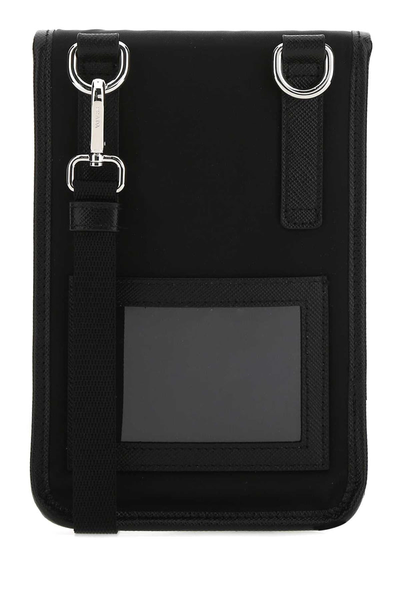 Prada Re-Nylon Shoulder Strap Phone Wallet — Black Poliammidericiclata-vitello
