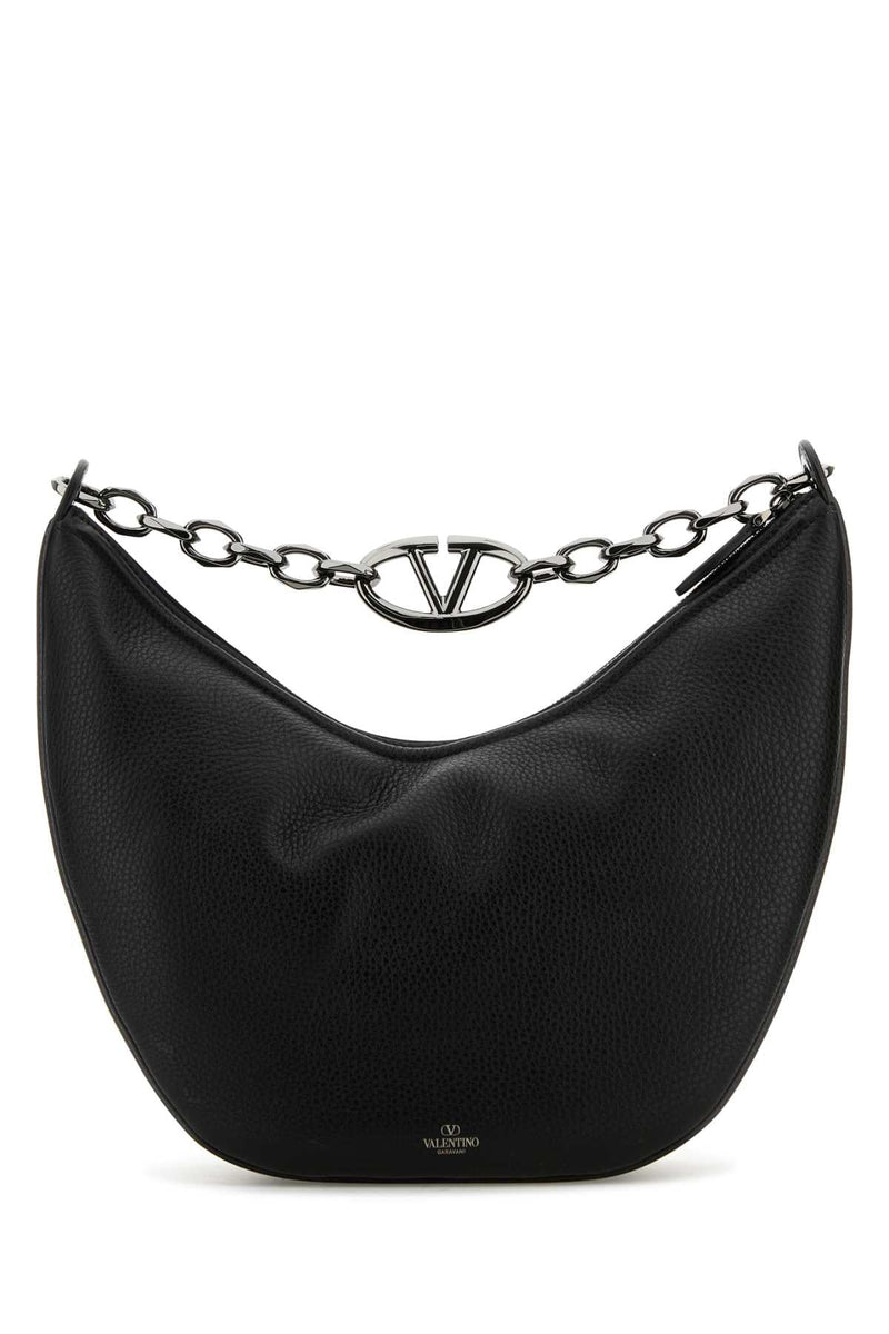 Valentino Garavani Chain-Link Calf Leather Hobo Bag — Black