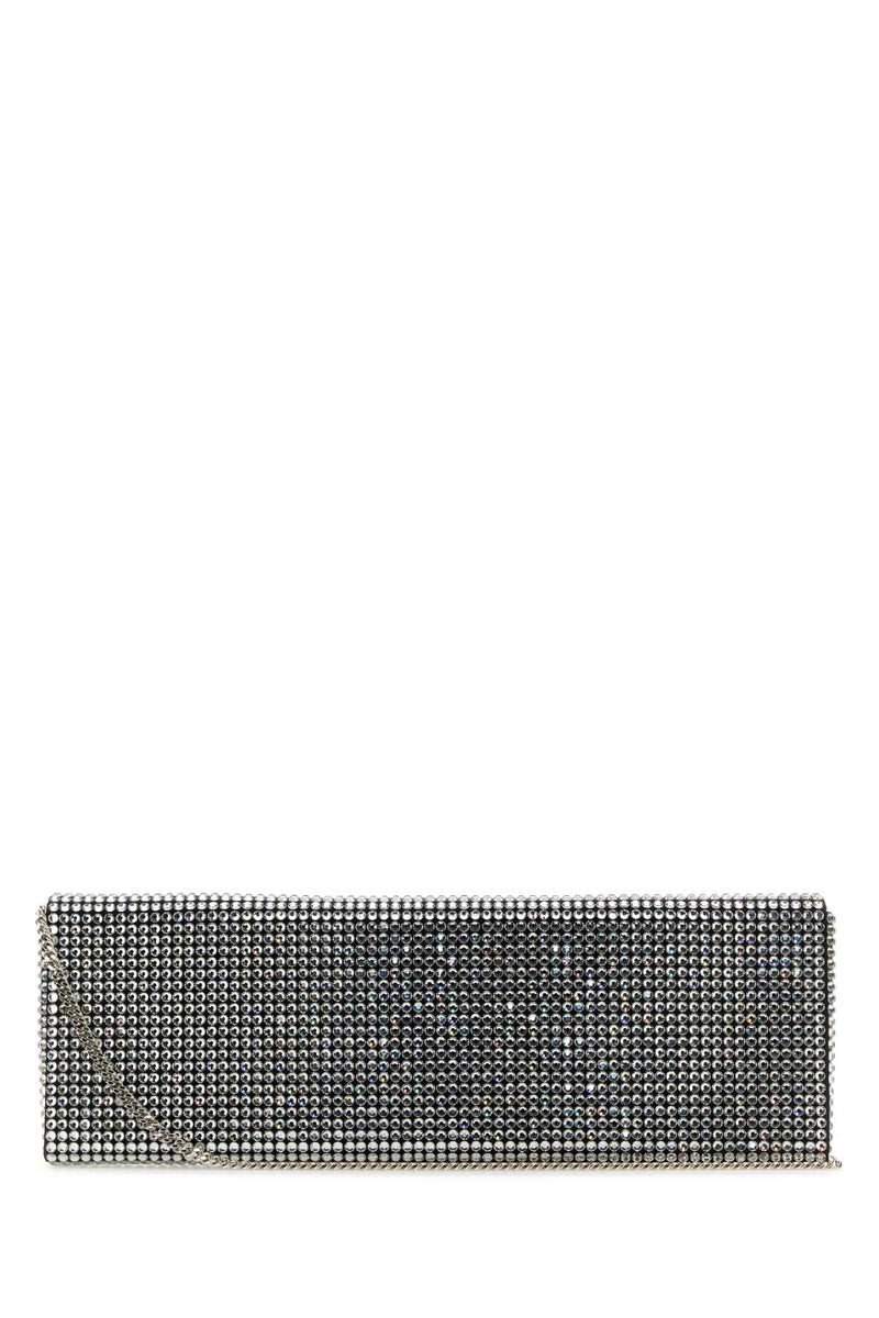 Amina Muaddi Crystal-Embellished Satin Clutch — Silver
