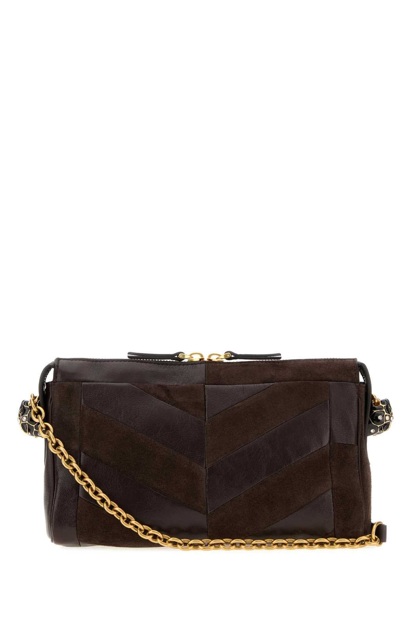 Valentino Garavani Quilted Suede & Leather Shoulder Bag — Brown