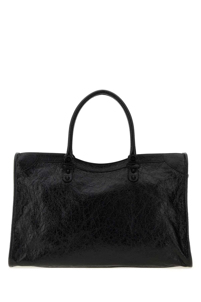 Balenciaga Crackled Lamb Leather Shoulder Bag — Black