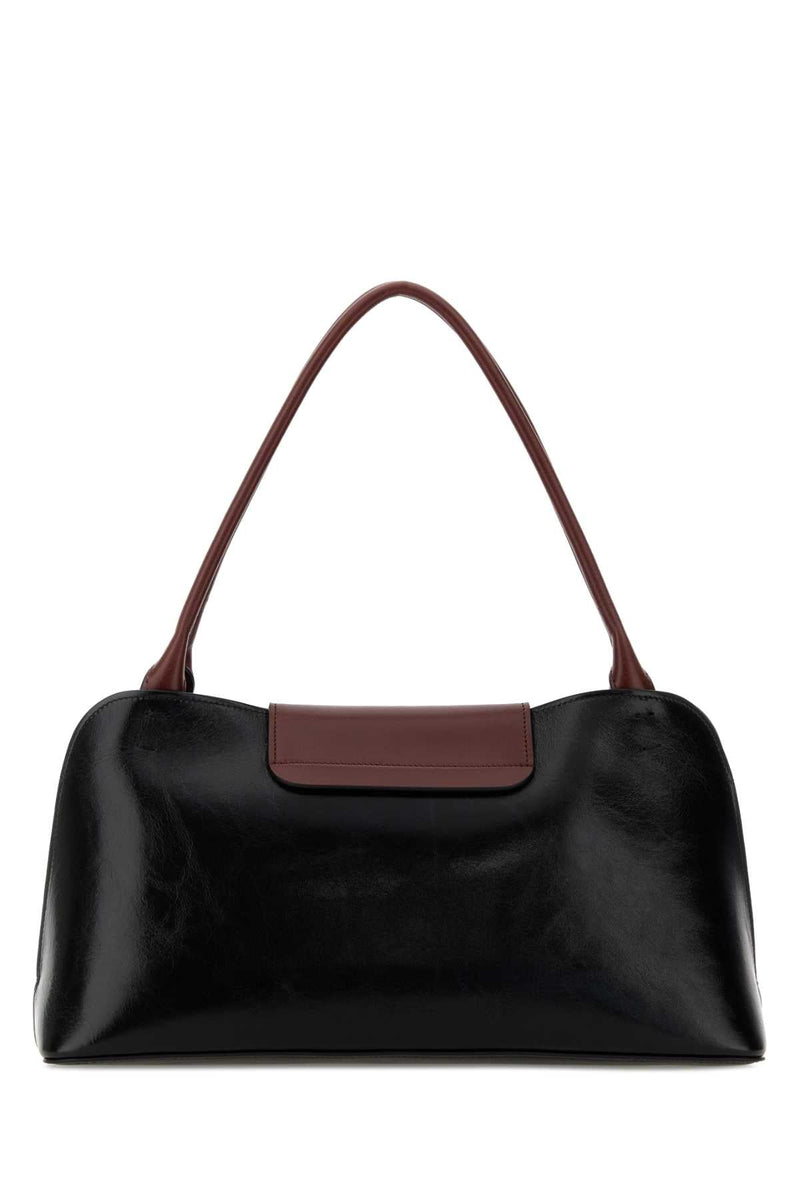 Versace Calf Leather Colorblock Shoulder Bag — Black