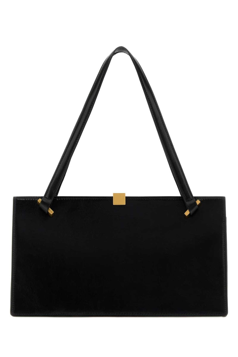 Versace Leather With Medusa Hardware Shoulder Bag — Black