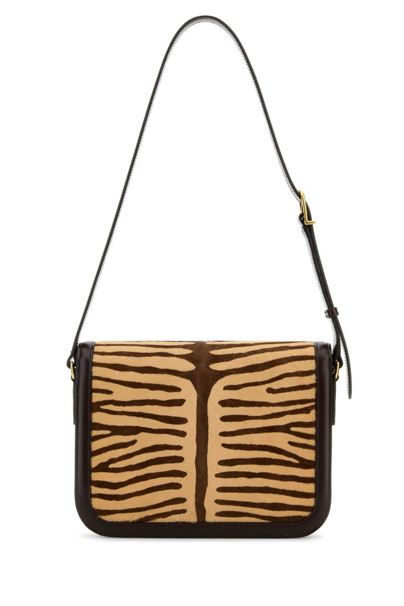 Valentino Garavani Zebra-Print Calf Hair Shoulder Bag — Beige