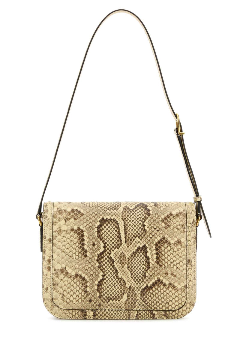 Valentino Garavani Python-Print Leather Shoulder Bag — Beige