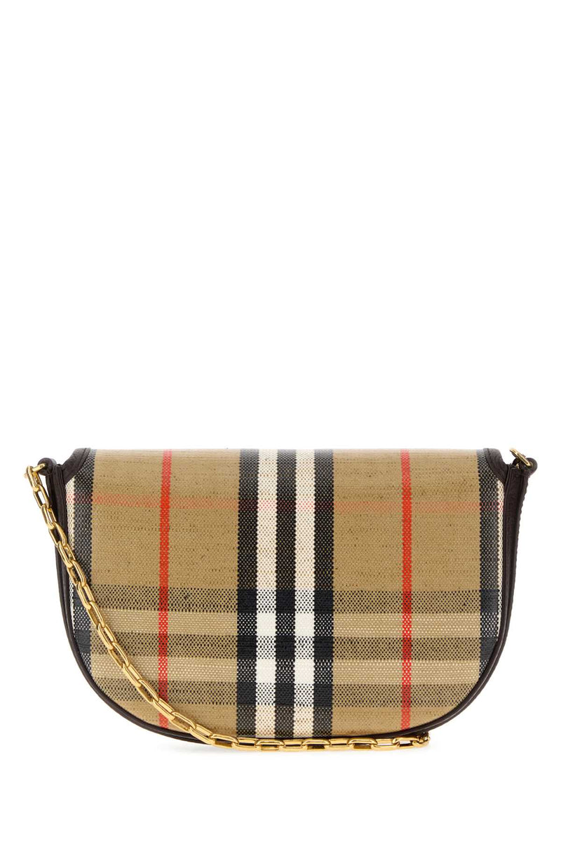 Burberry Tartan Leather-Trimmed Wallet — Beige Cotton Viscose Linen