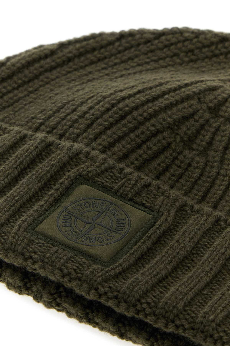 Stone Island L2s15n100006s01ff Cashmere Ribbed Beanie — Green Exterior: Beanies