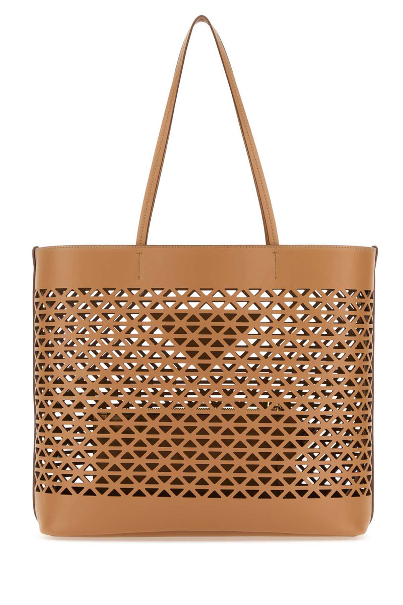 Prada Perforated Leather Tote Bag — Beige Exterior
