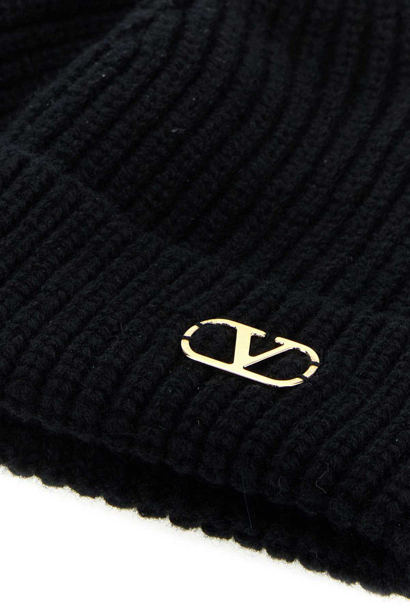 Valentino Garavani Beanie Cashmere Knit — Black Exterior: Beanies