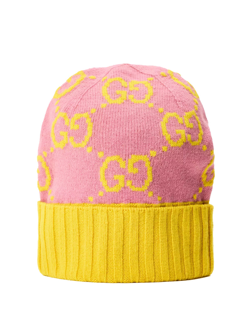 Gucci 6761103g2065975 Gg Monogram Wool Beanie — Pink Beanies