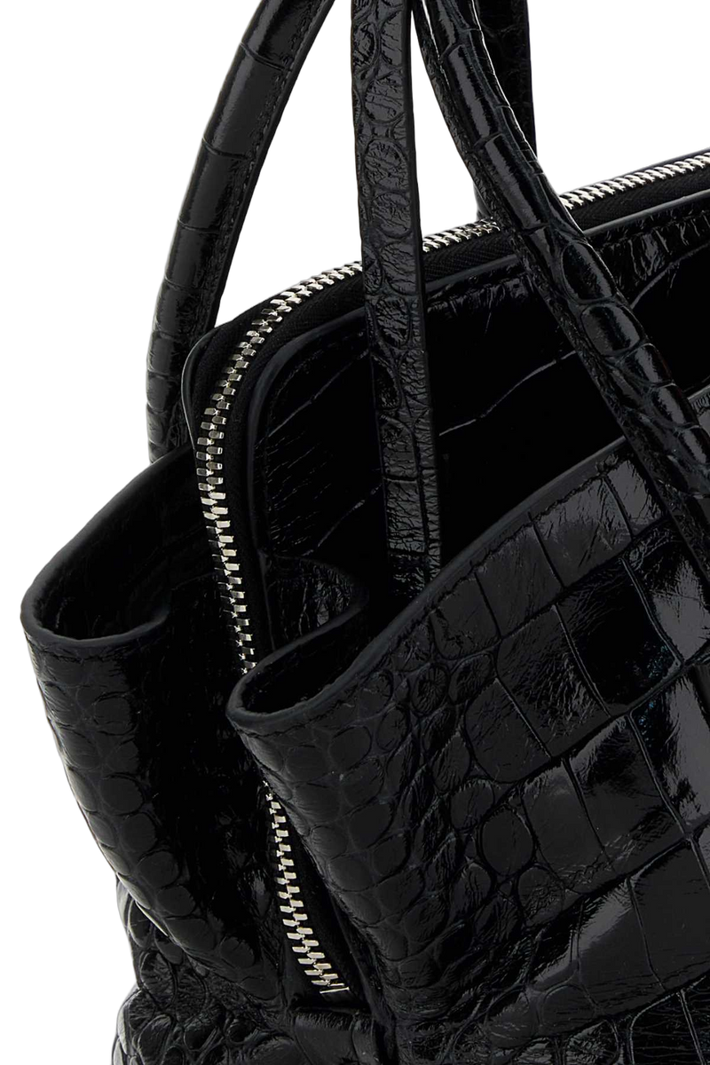 The Attico Crocodile-Embossed Leather Shoulder Bag — Black
