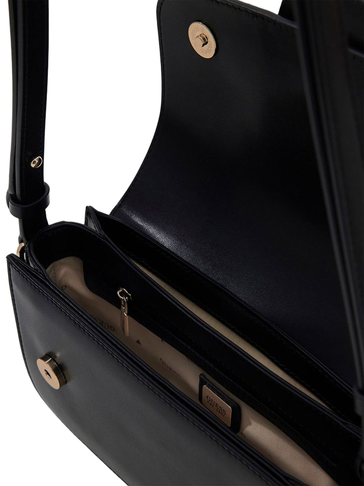 Guess Sculptural Clasp Crossbody Bag — Black Polyurethane