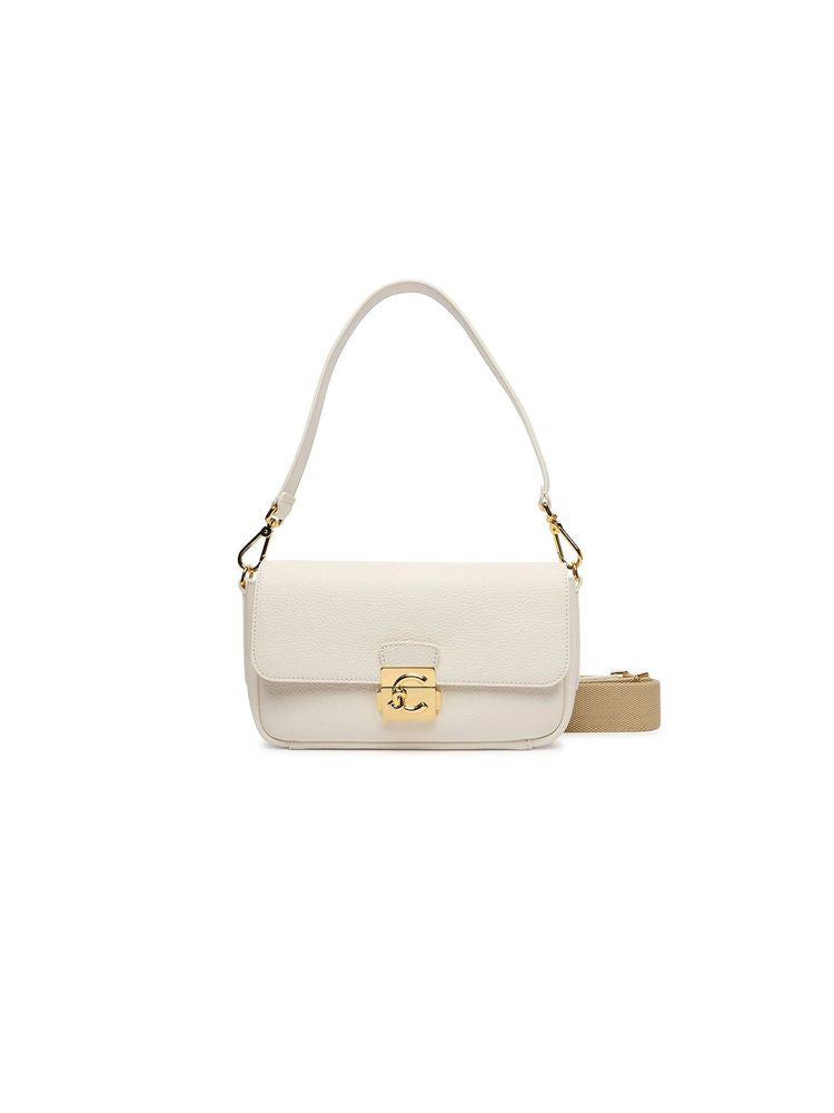 Coccinelle C-Me Lock Shoulder Bag — White Cowhide