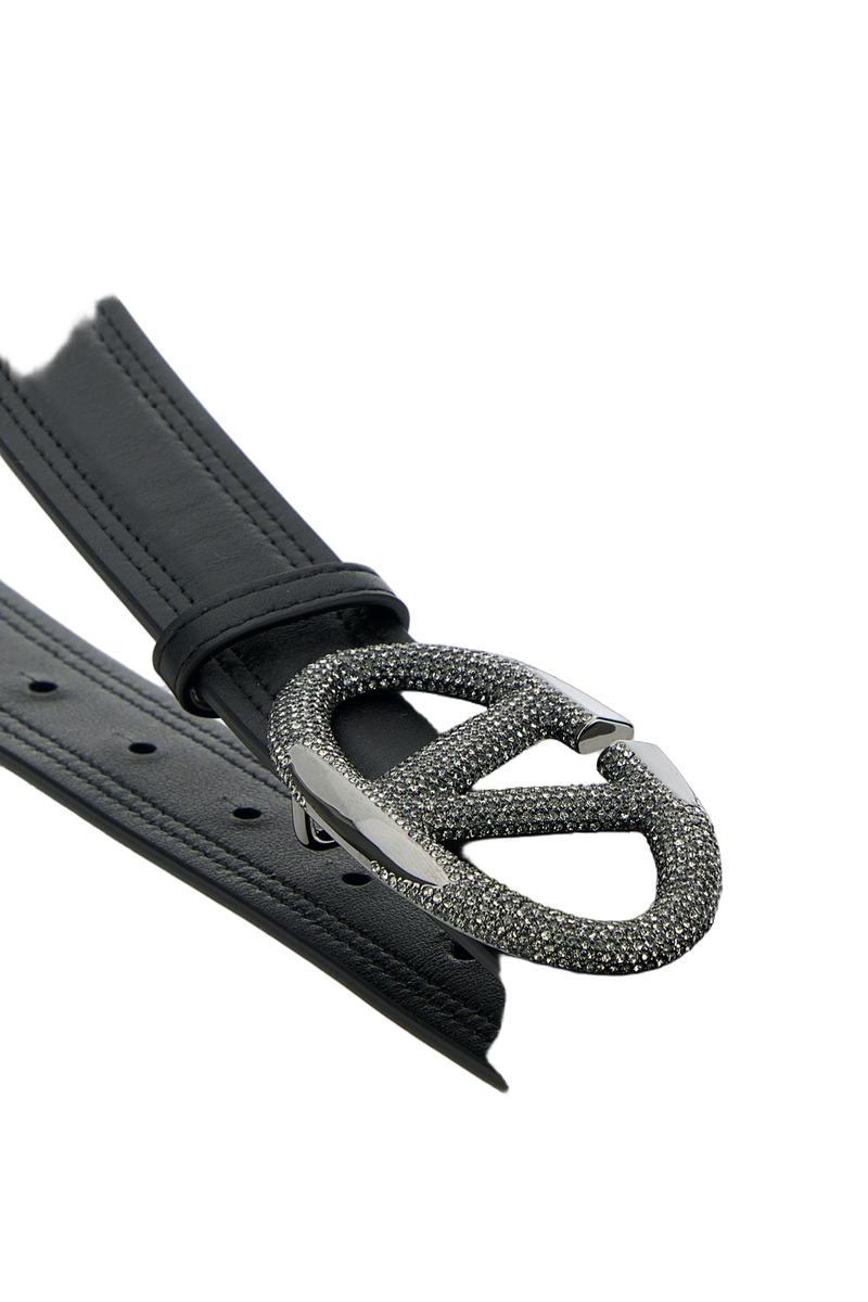 Valentino Garavani Crystal Buckle Belt — Black Calfleatherbostaurus