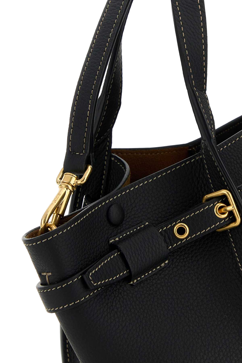 Tods Leather Top Handle Shoulder Bag — Black