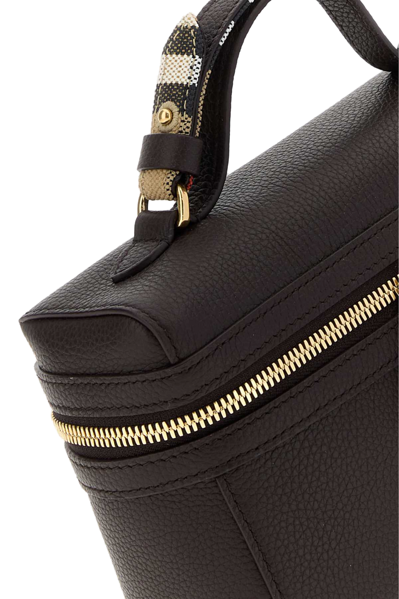 Burberry Pebbled Leather Top Handle Bag — Black