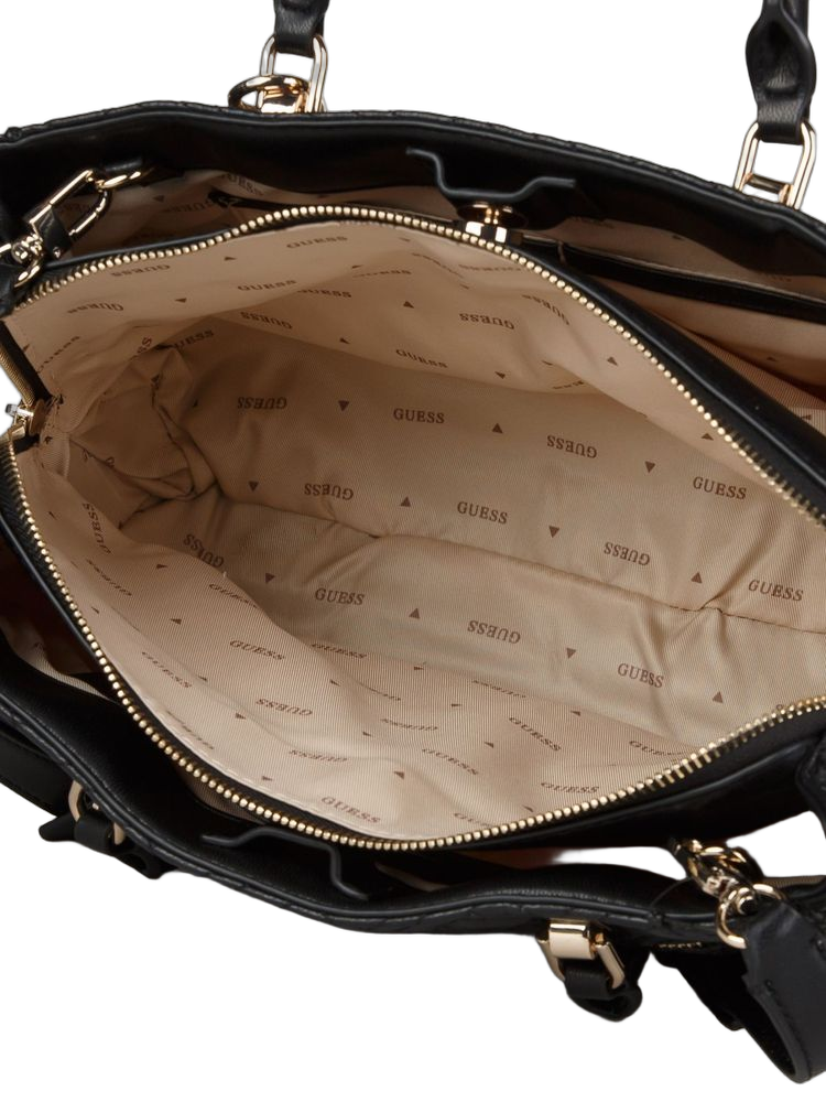 Guess Sally Triple Comp Shoulder Bag — Black Polyurethane