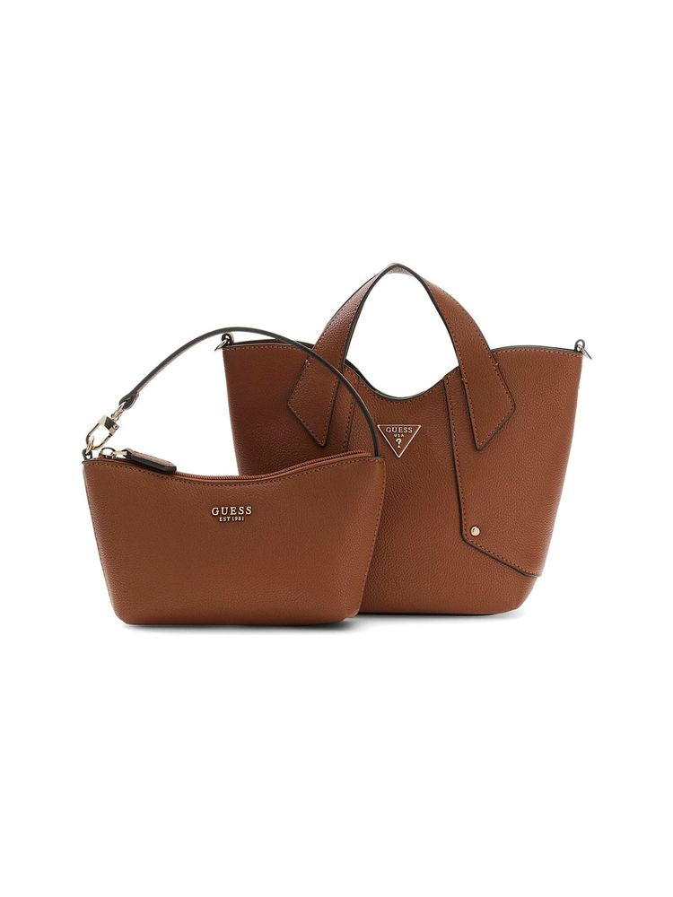 Guess Structured Polyurethane Tote Bag — Brown