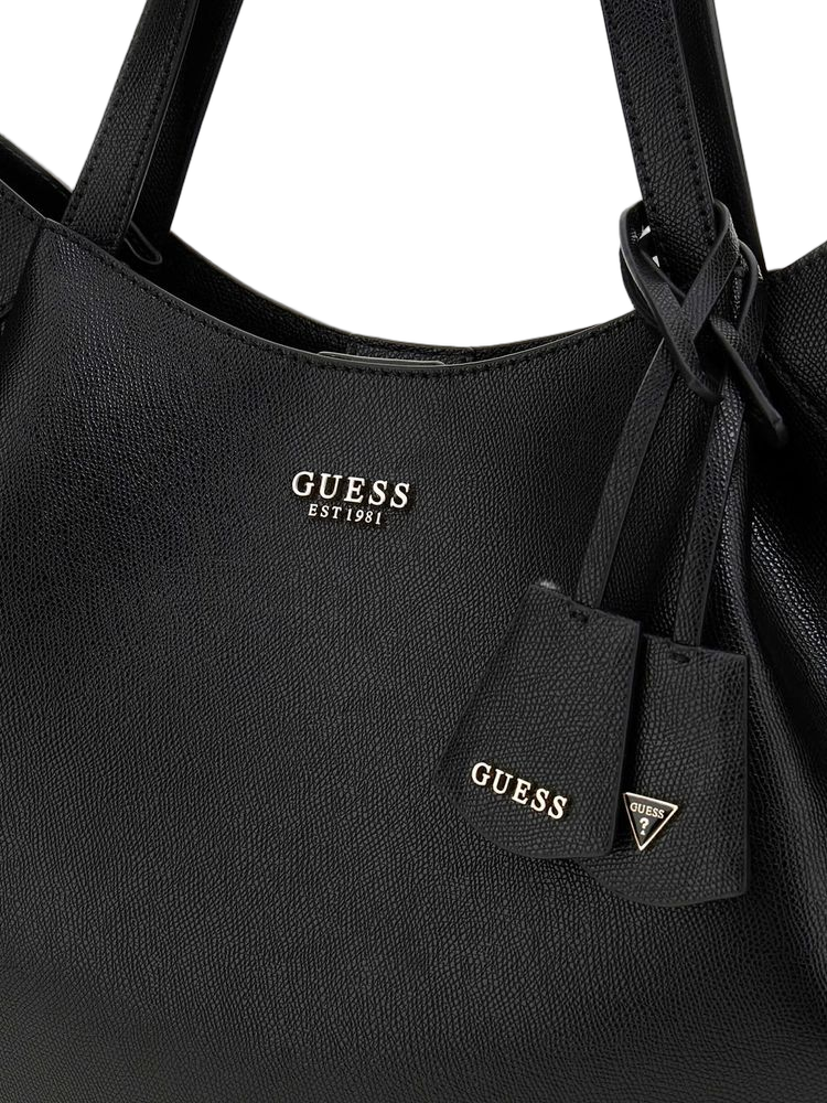 Guess Sculptural Pleated Tote Bag — Black Polyurethane