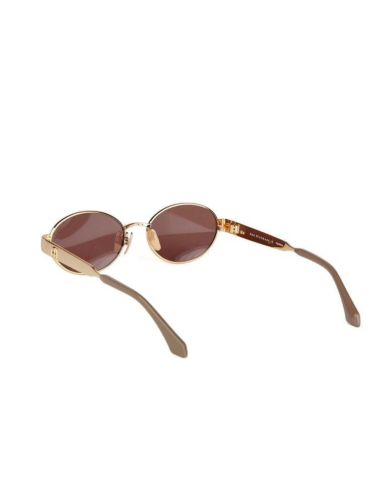 Ana Hickmann Ah3341 Metal Oval Sunglasses — Gold