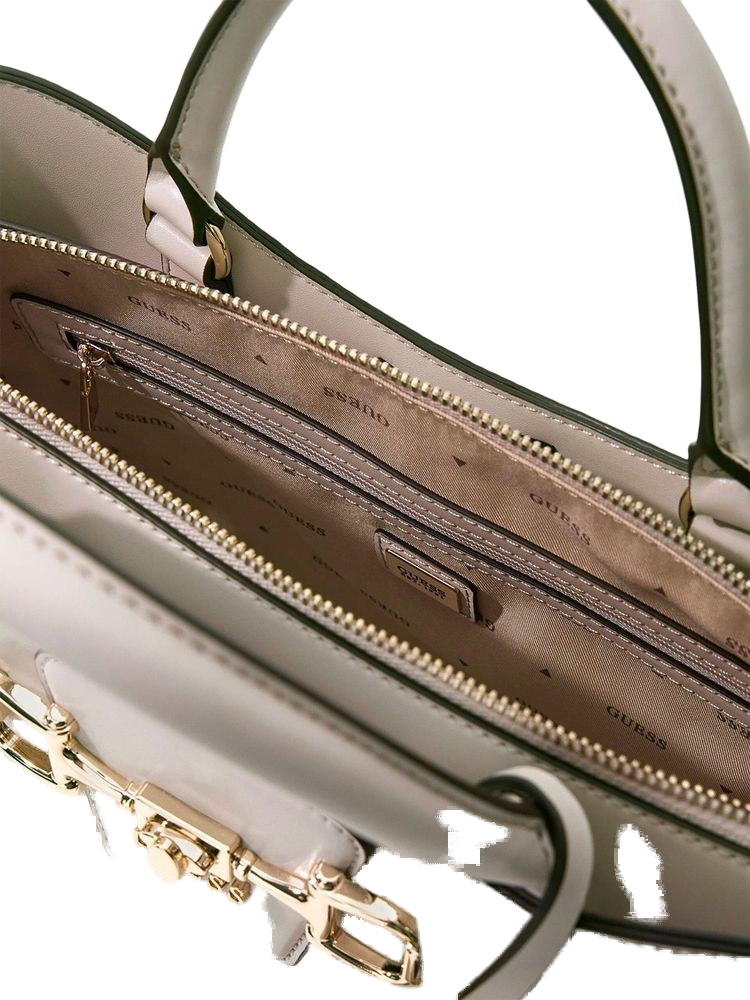 Guess Structured Leather Top Handle Bag — Beige Polyurethane
