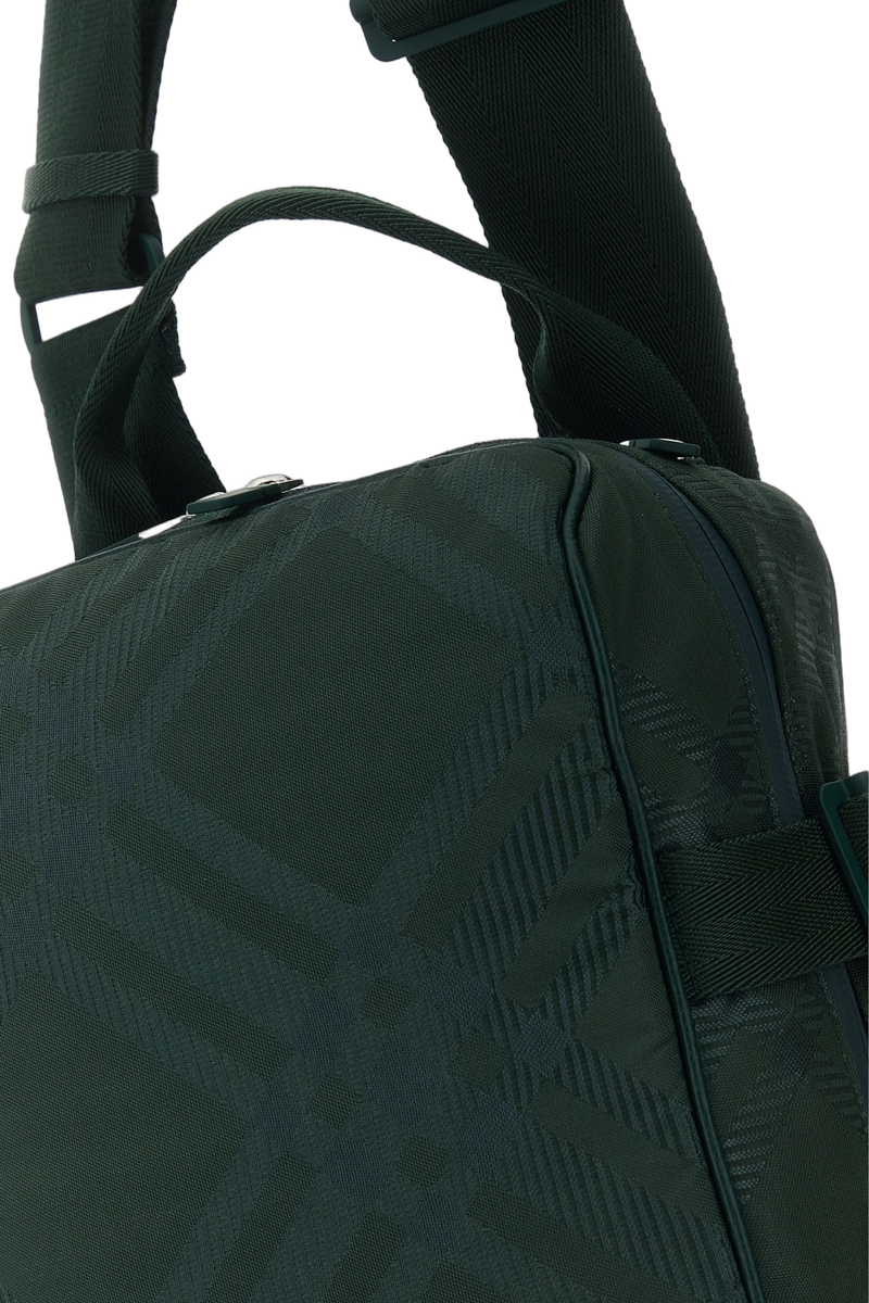 Burberry Check-Embossed Nylon Top Handle Bag — Green Polyamide (nylon) Polyester