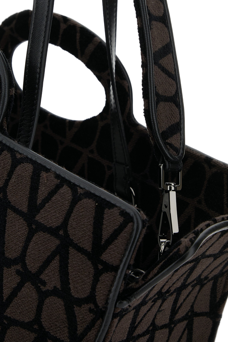 Valentino Garavani Monogram Jacquard Top Handle Bag — Black Viscose Cotton Polyester Hand