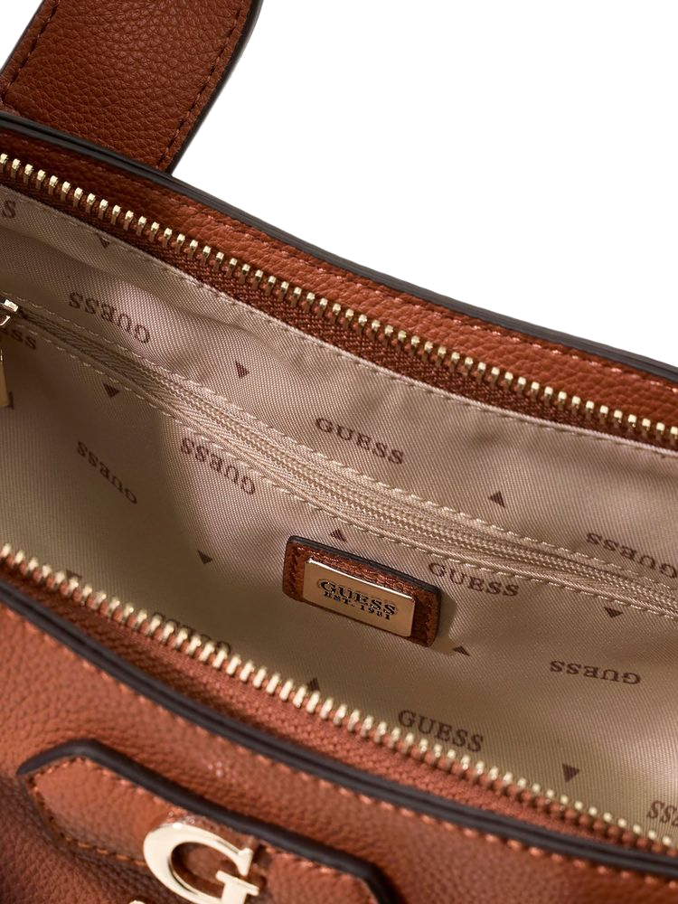 Guess Pebbled Polyurethane Shoulder Bag — Brown