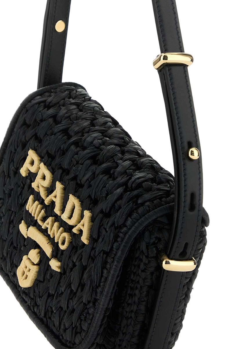 Prada Quilted Raffia Crossbody Bag — Black