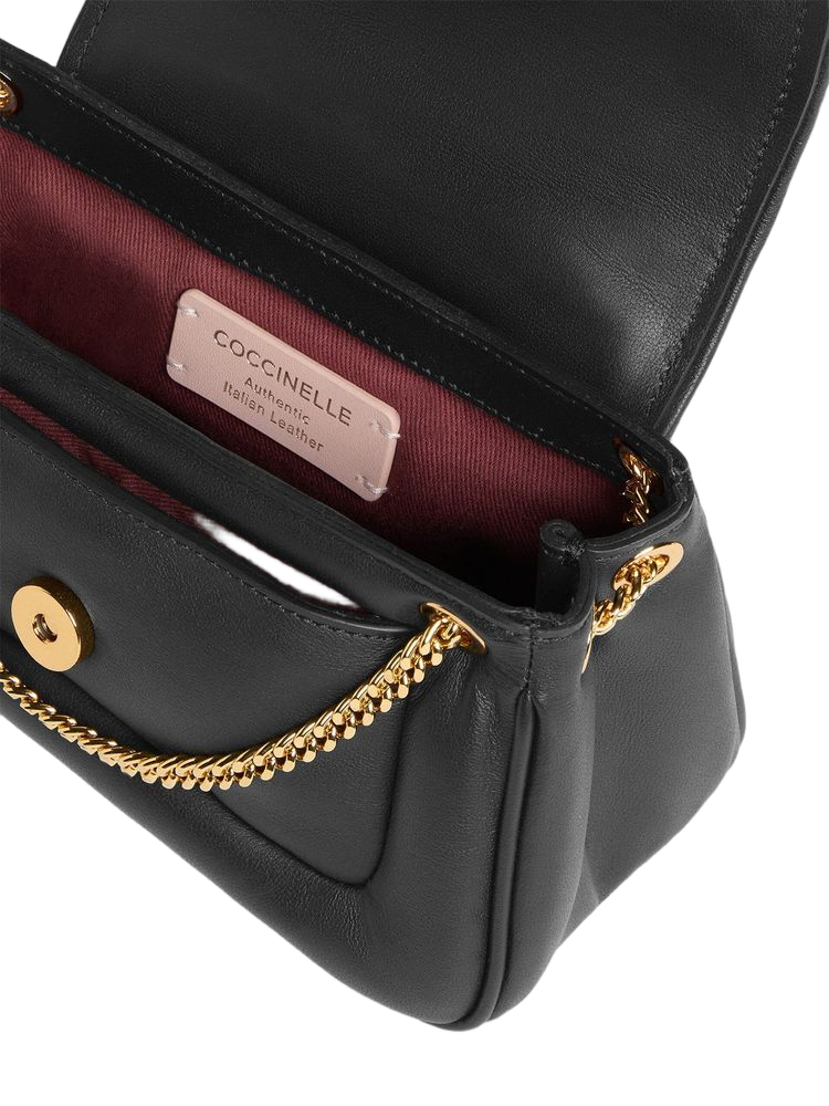 Coccinelle Curved C Logo Shoulder Bag — Black Cowhide