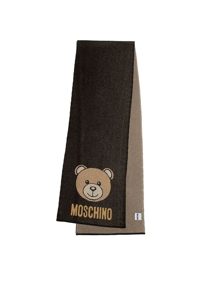 Moschino Bear Logo Embroidered Scarf — Black Viscosa Scarfs