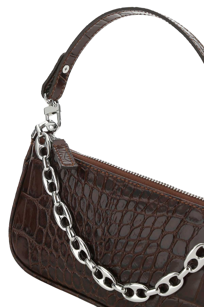 By Far Crocodile-Embossed Leather Shoulder Bag — Brown